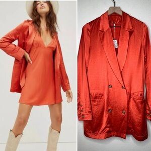 NWT Free People Satin Blazer, Orange size S